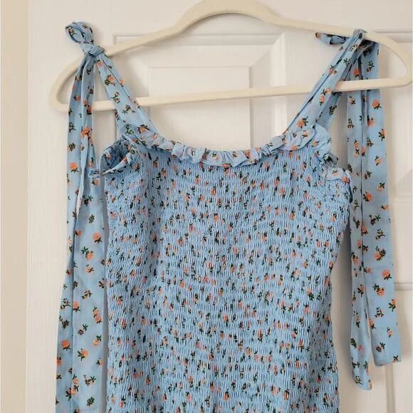 NWOT Free People bella smocked printed slip dress in sky blue - Picture 3 of 12
